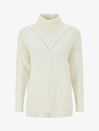 Pull uni à motif texturé géométrique - Crème - 1