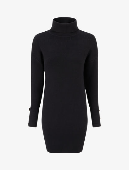 Pull long à boutons décoratifs aux manches - Noir - 1