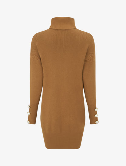 Pull long à boutons décoratifs aux manches - Camel - 2