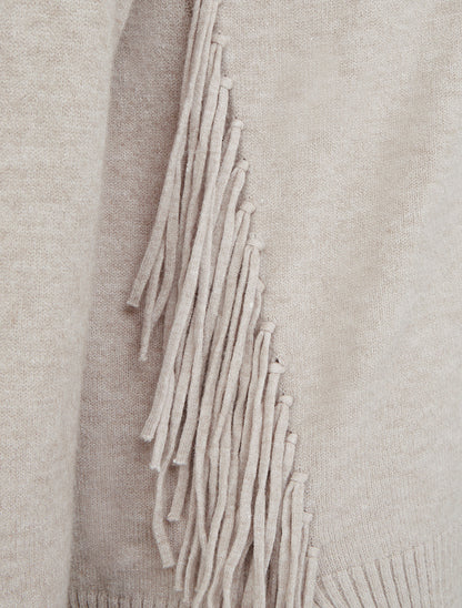 Pull uni à col roulé et franges - Beige - 3