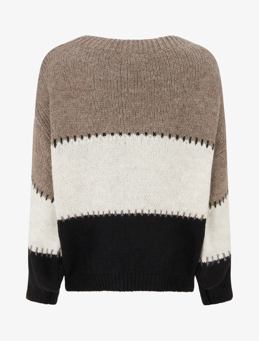 Pull droit à grandes rayures - Taupe - 2