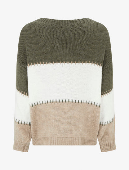 Pull droit à grandes rayures - Kaki - 2