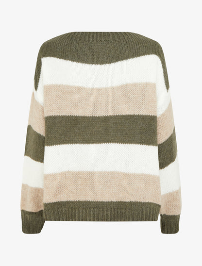 Gestreifter Pullover mit Rundhalsausschnitt - Kaki