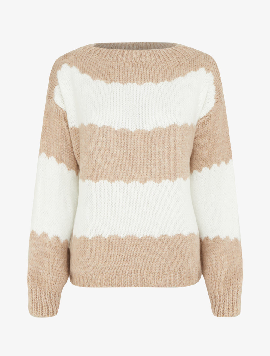 Pull en maille à rayures bicolore - Beige - 1