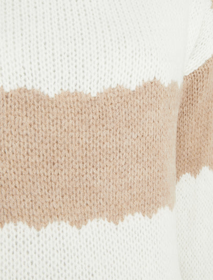 Pull en maille à rayures bicolore - Beige - 3