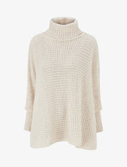 Pull carré style poncho à col roulé - Beige - 1