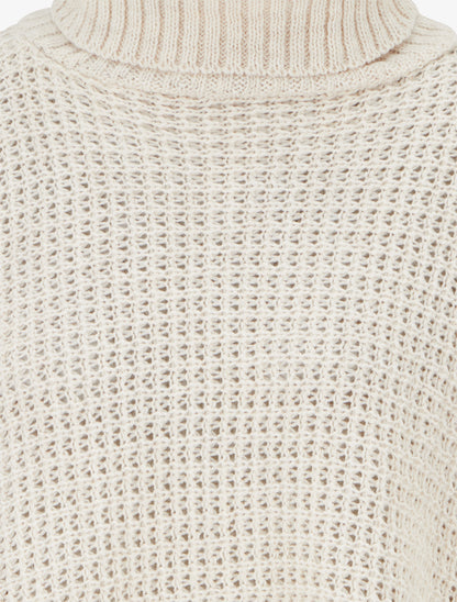 Pull carré style poncho à col roulé - Beige - 3