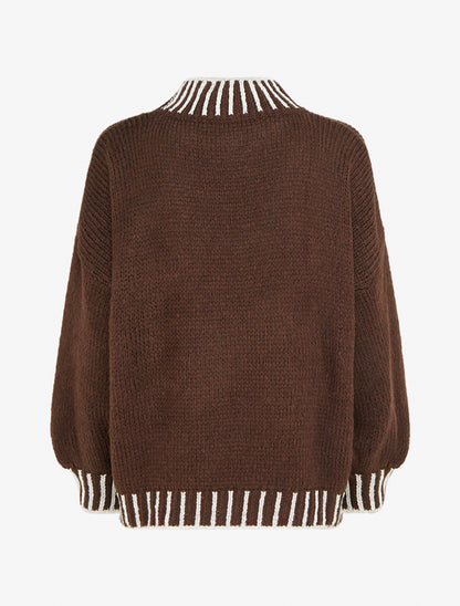 Pull en maille à col montant - Marron - 2