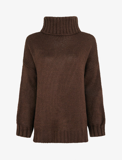 Pull coupe carrée à col roulé - Marron - 1