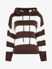 Pull rayé à capuche - Marron - 1