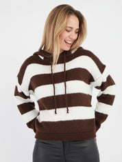 Gestreifter Kapuzenpullover - Braun