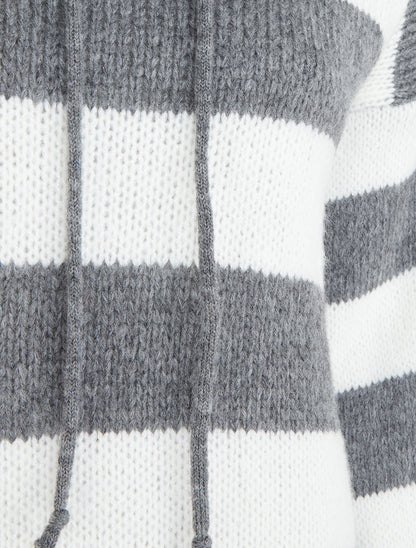 Pull rayé à capuche - Gris - 3