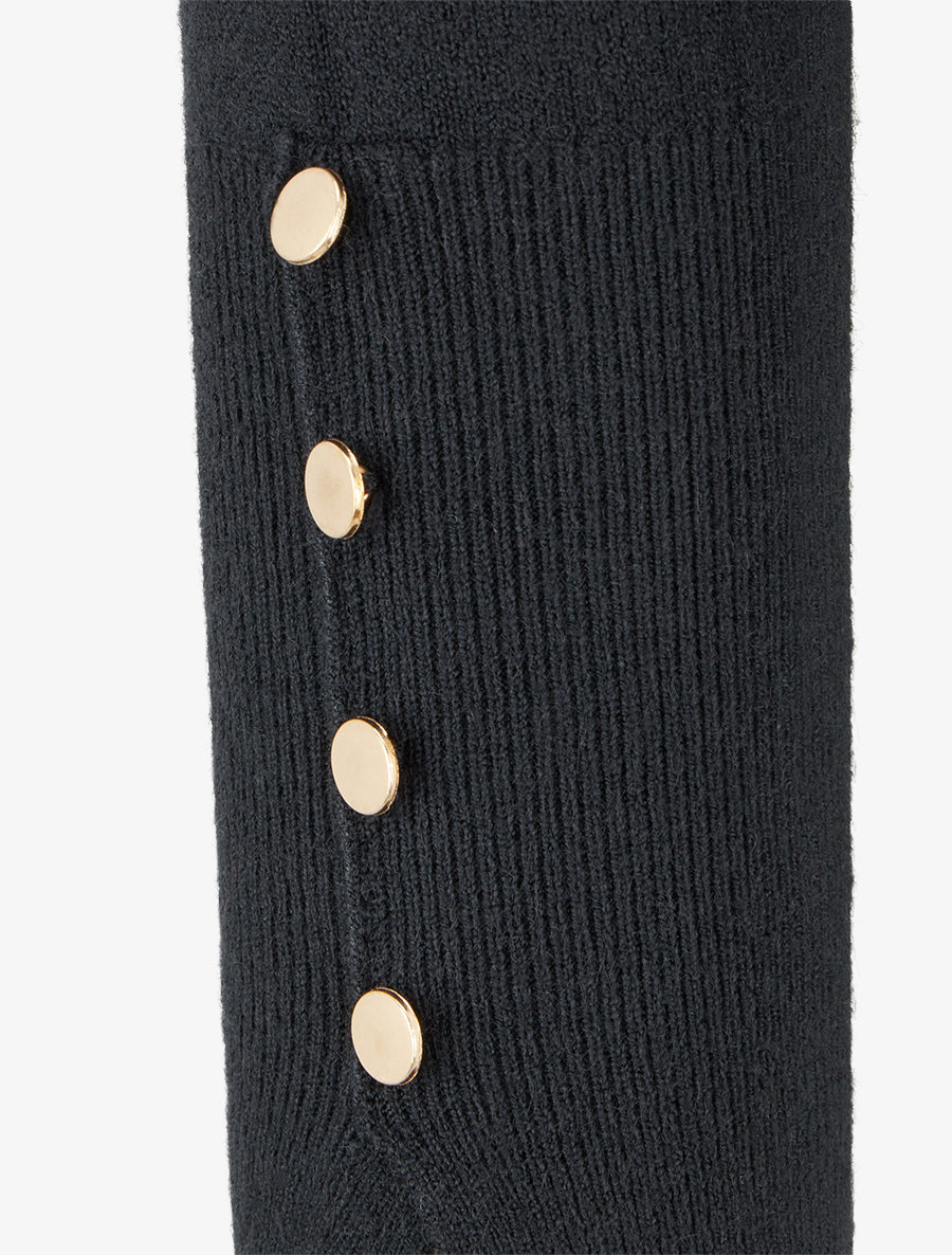 Pull fin à col roulé et boutons décoratifs - Noir - 3