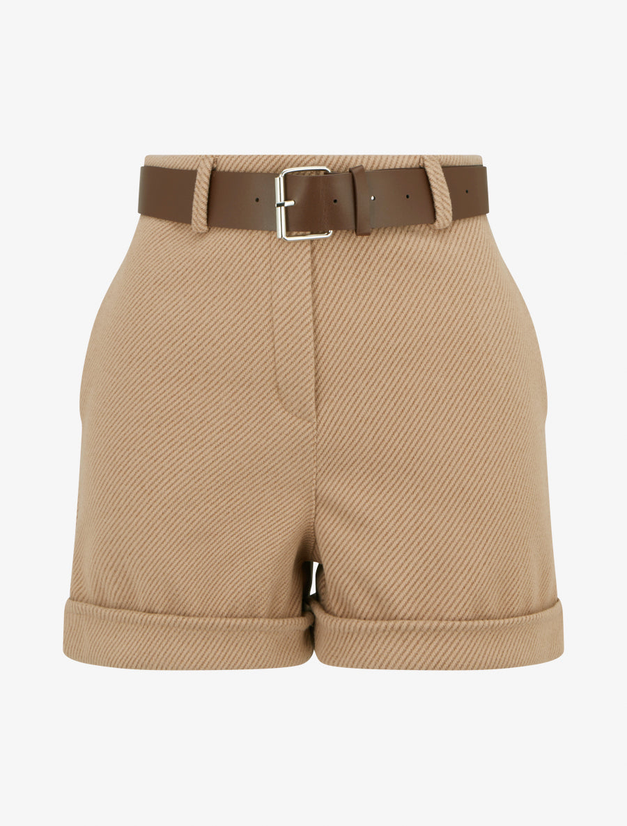Short droit à ourlet et ceinture - Camel - 1