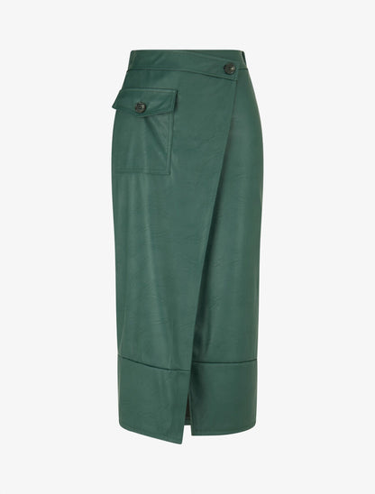 Jupe longue en simili effet portefeuille - Vert - 1