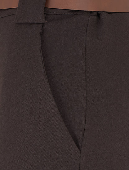 Pantalon droit fluide uni - Marron - 3