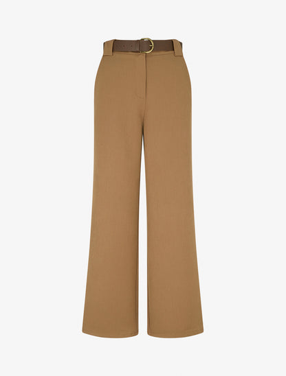 Pantalon droit fluide uni - Camel - 1