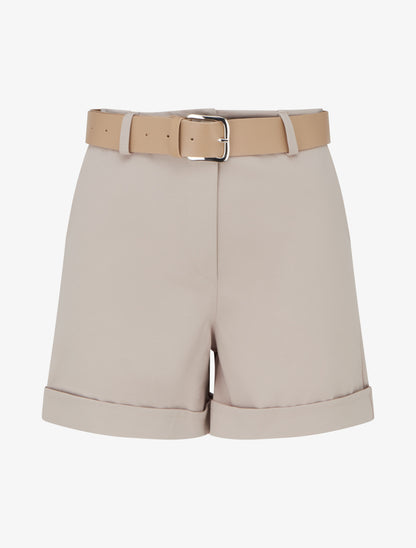 Short ceinturé à revers - Taupe - 1