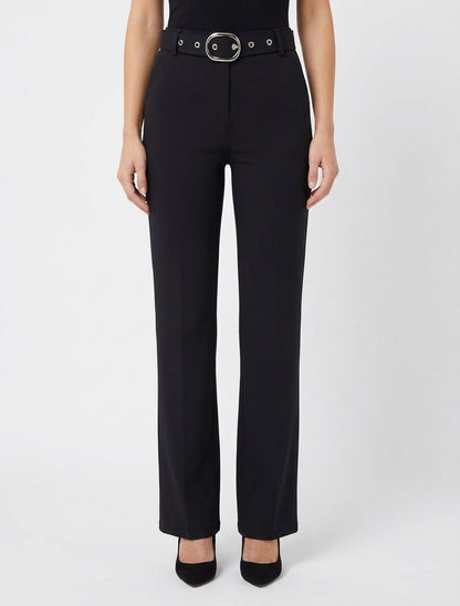 Gerade Hose mit Gürtel - Schwarz