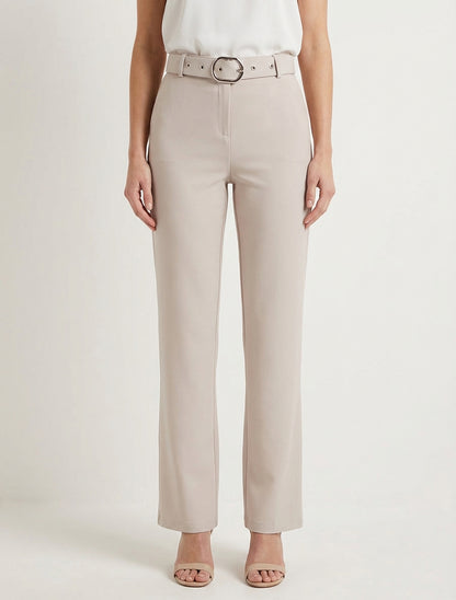 Gerade Hose mit Gürtel - Beige