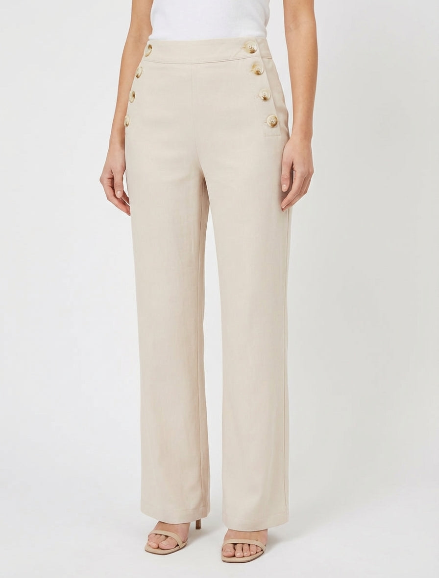 Gerade Hose mit Knopfverschluss an den Seiten. - Beige
