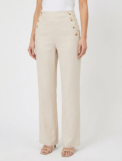 Gerade Hose mit Knopfverschluss an den Seiten. - Beige