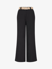 Pantalon droit uni élastiqué - Noir - 1