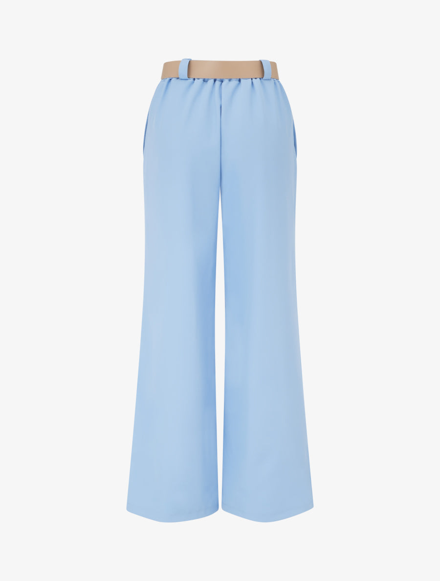 Pantalon droit uni élastiqué - Bleu ciel - 2