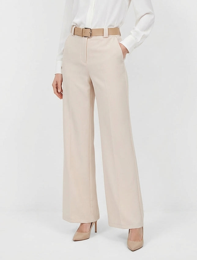 Gerade geschnittene, einfarbige, elastische Hose - Beige