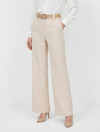Gerade geschnittene, einfarbige, elastische Hose - Beige