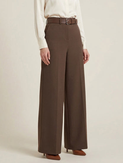 Gerade geschnittene, einfarbige Hose mit hoher Taille - Braun