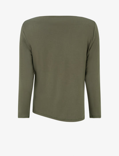 Top uni asymétrique à col rond - Kaki - 2