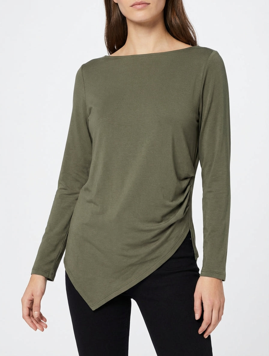 Asymmetrisches Top mit Rundhalsausschnitt - Kaki