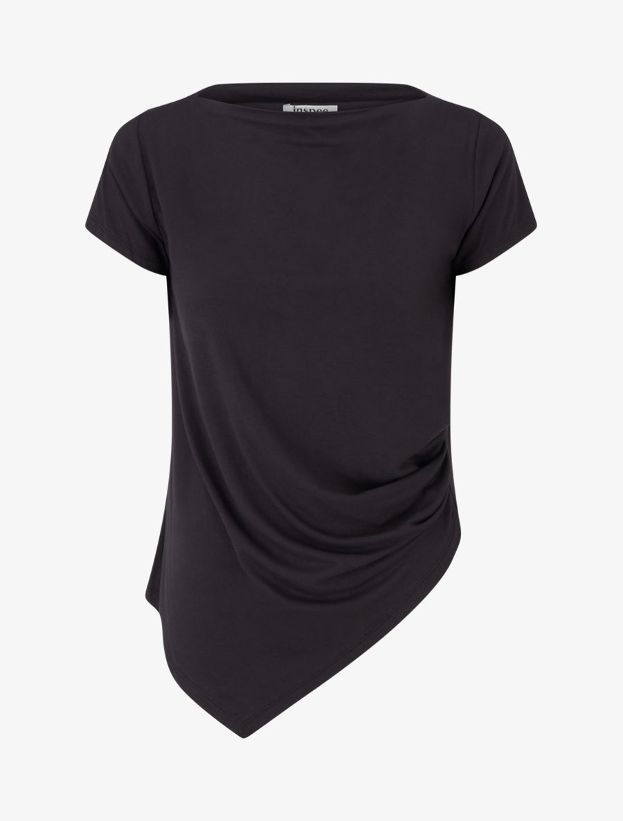 Top asymétrique à manches courtes - Noir - 1