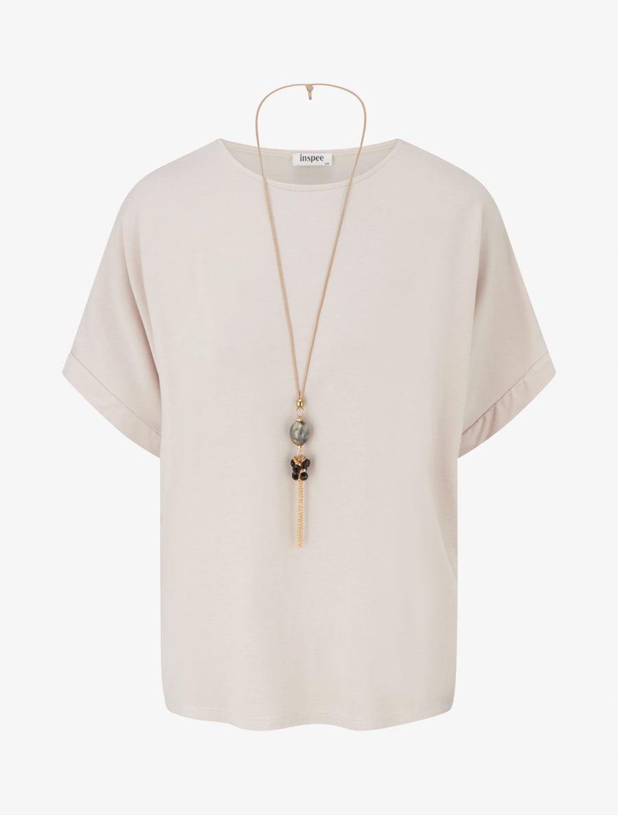 Top uni à manches courtes - Beige - 1