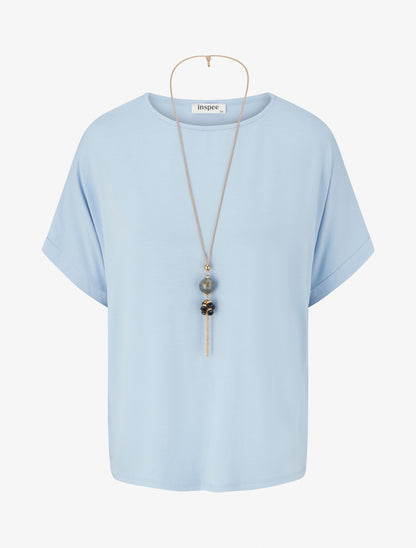 Top uni à manches courtes - Bleu ciel - 1