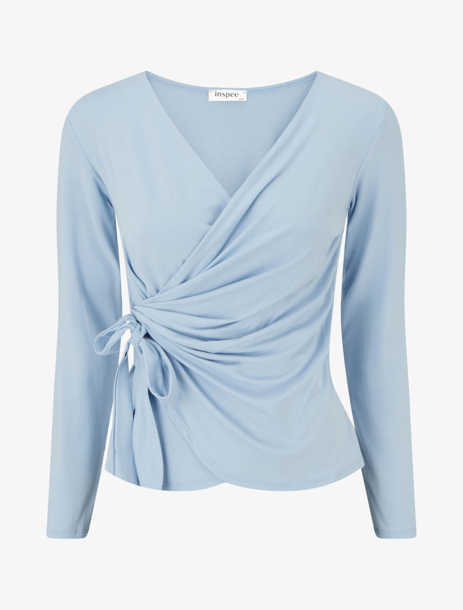 Top uni à col cache-coeur - Bleu ciel - 1