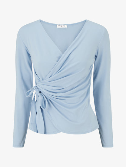 Top uni à col cache-coeur - Bleu ciel - 1