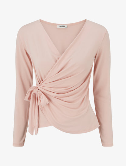 Top uni à col cache-coeur - Rose - 1