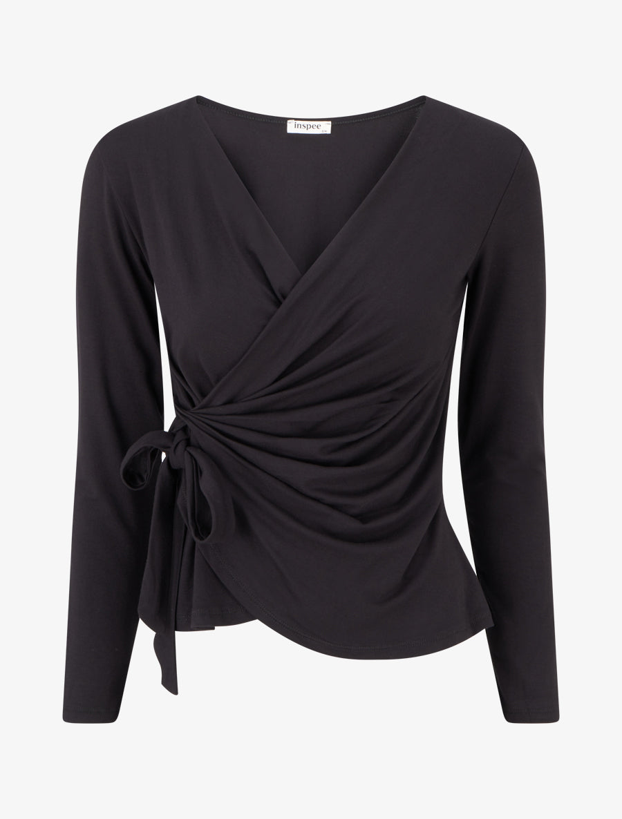 Top uni à col cache-coeur - Noir - 1