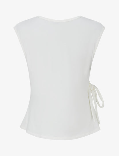 Top uni sans manches à col cache coeur - Blanc - 2