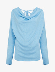 Pull fin uni à empiècement dentelle au dos - Bleu ciel - 1