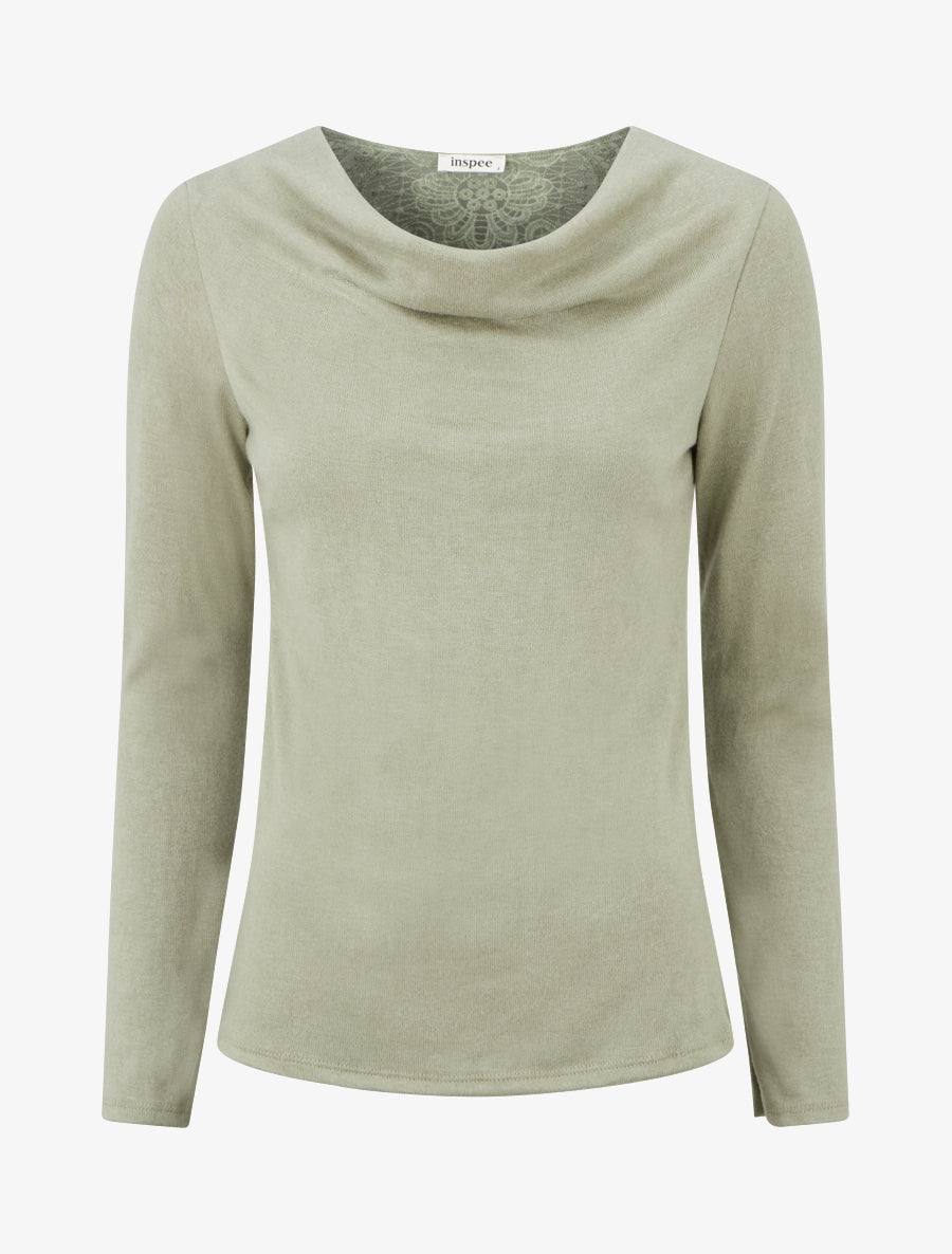 Pull à dos brodé et col bénitier - Kaki - 1