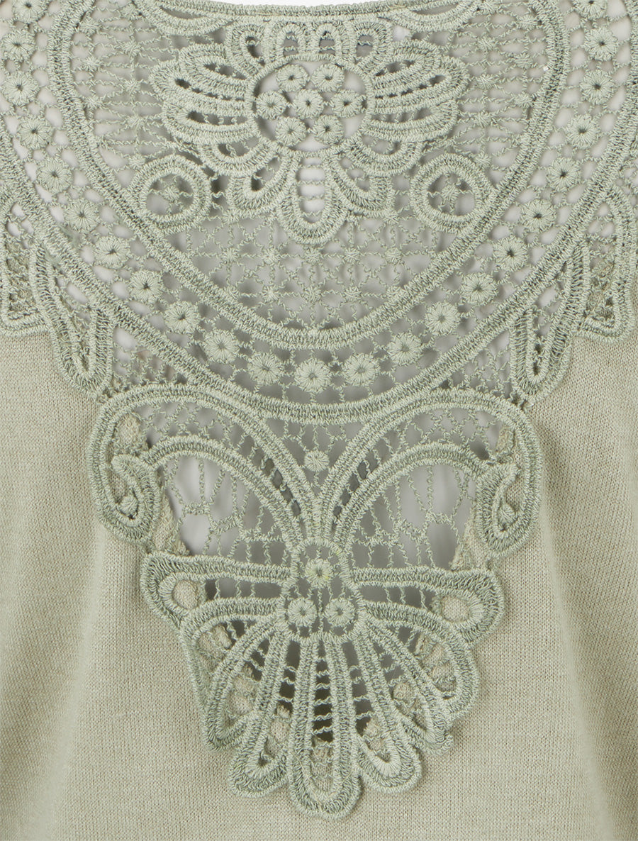 Pull à dos brodé et col bénitier - Kaki - 3