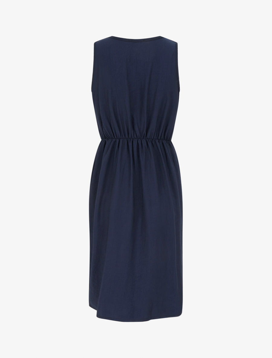 Robe longue unie à chaînette - Marine - 2