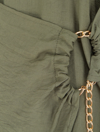 Robe longue unie à chaînette - Kaki - 3