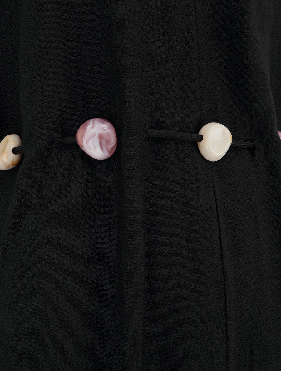 Combinaison ample à manches courtes et ceinture perlée - Noir - 3