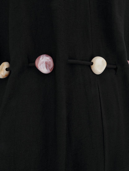 Combinaison ample à manches courtes et ceinture perlée - Noir - 3