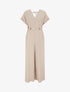 Combinaison ample à manches courtes et ceinture perlée - Beige - 1