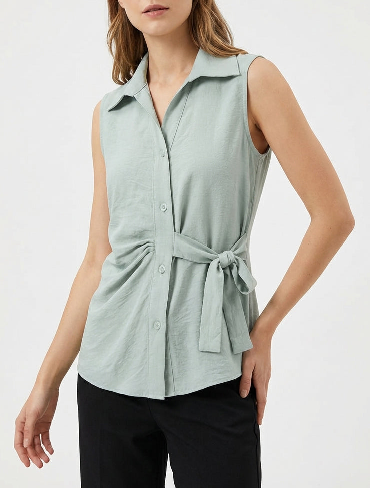 Ärmellose Bluse mit Drapierungseffekt - Wassergrün